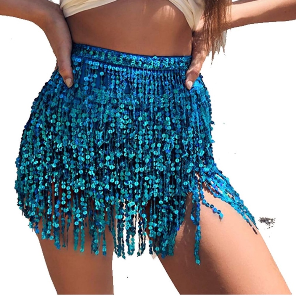 Sparkly Blue Sequin Fringe Skirt/Coverup